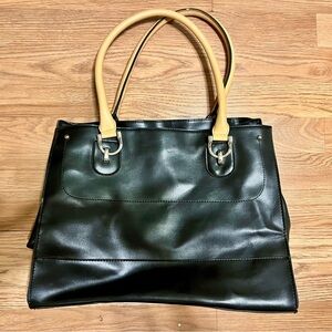 London Fog Black and Tan faux leather Handbag